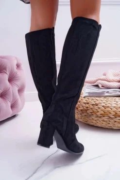 Kozaki Na Obcasie|Kozaki Zamszowe></noscript>Buty Sergio Leone Damskie Kozaki Sergio Leone Zamszowe Czarne KZ275