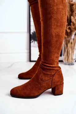 Online Buty Sergio Leone Damskie kozaki Sergio Leone lycra camel KZ281