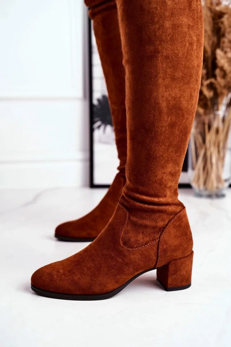 Online Buty Sergio Leone Damskie kozaki Sergio Leone lycra camel KZ281