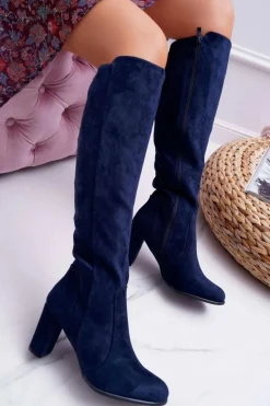 Kozaki Na Obcasie|Kozaki Zamszowe>Buty Sergio Leone Damskie Kozaki Sergio Leone Zamszowe Granatowe KZ275