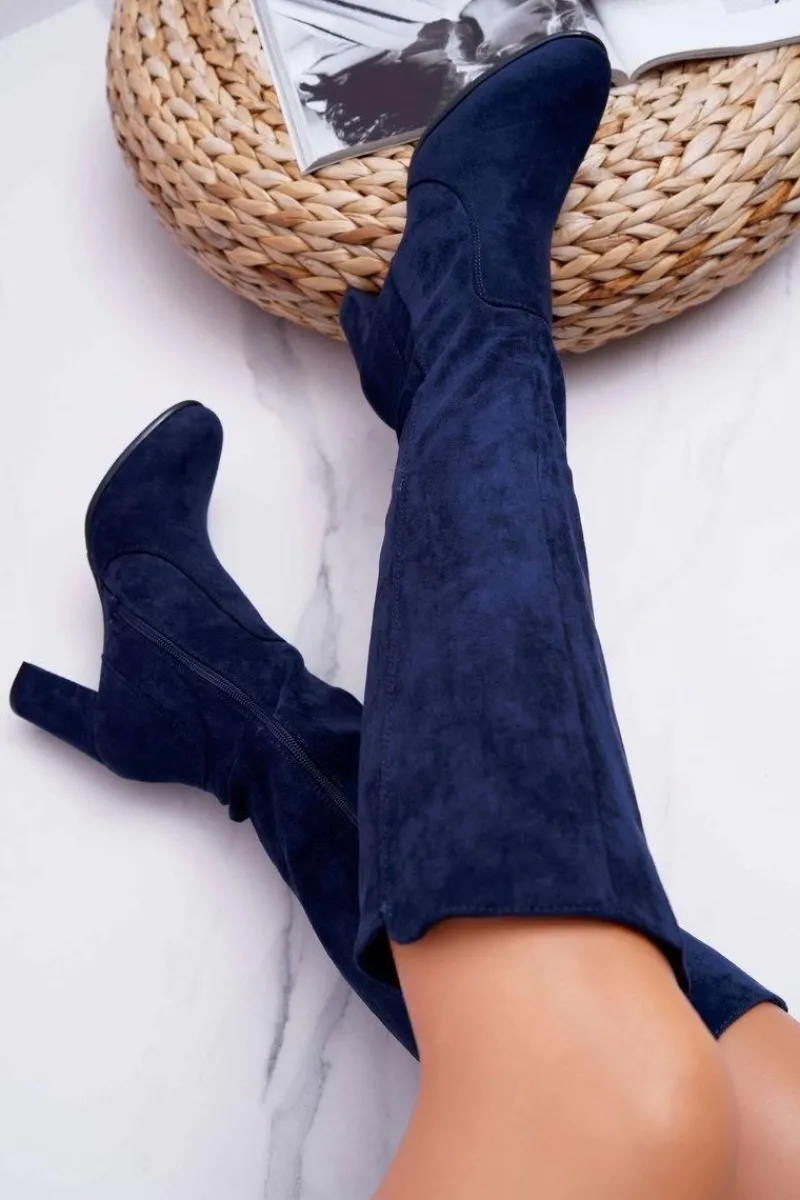 Kozaki Na Obcasie|Kozaki Zamszowe>Buty Sergio Leone Damskie Kozaki Sergio Leone Zamszowe Granatowe KZ275