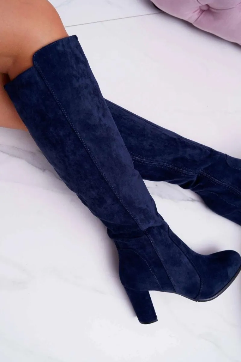 Kozaki Na Obcasie|Kozaki Zamszowe>Buty Sergio Leone Damskie Kozaki Sergio Leone Zamszowe Granatowe KZ275