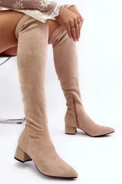 Muszkieterki|Kozaki Za Kolano>Boto Damskie Kozaki Za Kolano Na Niskim Obcasie Jasnobeżowe Maidna