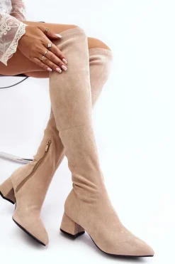 Muszkieterki|Kozaki Za Kolano>Boto Damskie Kozaki Za Kolano Na Niskim Obcasie Jasnobeżowe Maidna