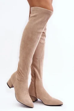 Muszkieterki|Kozaki Za Kolano></noscript>Boto Damskie Kozaki Za Kolano Na Niskim Obcasie Jasnobeżowe Maidna