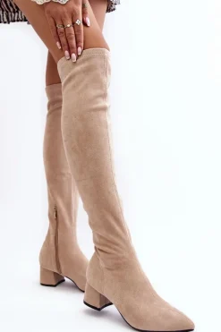 Muszkieterki|Kozaki Za Kolano></noscript>Boto Damskie Kozaki Za Kolano Na Niskim Obcasie Jasnobeżowe Maidna