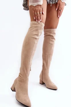 Muszkieterki|Kozaki Za Kolano></noscript>Boto Damskie Kozaki Za Kolano Na Niskim Obcasie Jasnobeżowe Maidna