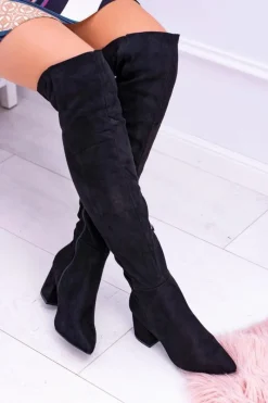 Kozaki Na Obcasie|Kozaki Zamszowe>Boto Damskie Kozaki Za Kolano Zamszowe Czarne Feluni