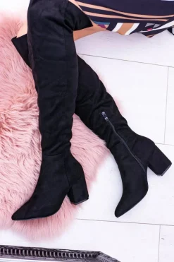 Kozaki Na Obcasie|Kozaki Zamszowe></noscript>Boto Damskie Kozaki Za Kolano Zamszowe Czarne Feluni