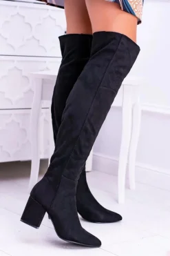 Kozaki Na Obcasie|Kozaki Zamszowe></noscript>Boto Damskie Kozaki Za Kolano Zamszowe Czarne Feluni