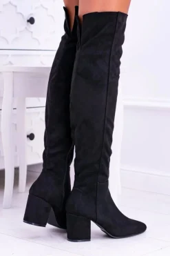 Kozaki Na Obcasie|Kozaki Zamszowe></noscript>Boto Damskie Kozaki Za Kolano Zamszowe Czarne Feluni