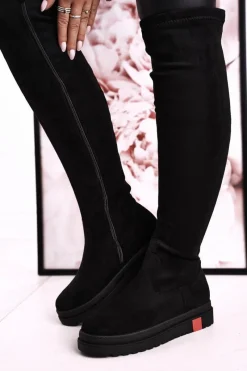 New Damskie Kozaki Za Kolano Zamszowe Czarne Gracelyn Damskie Kozaki Płaskie|Kozaki Zamszowe