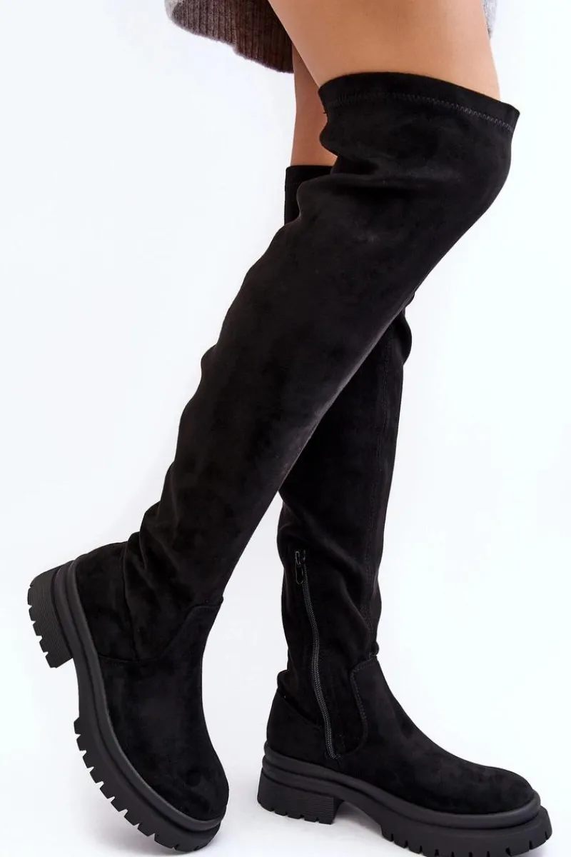 Muszkieterki|Kozaki Za Kolano>Evento Damskie Kozaki Za Kolano Na Płaskim Obcasie Czarne Silune