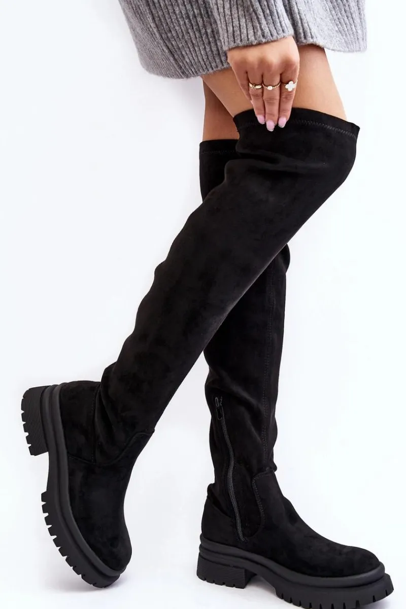 Muszkieterki|Kozaki Za Kolano>Evento Damskie Kozaki Za Kolano Na Płaskim Obcasie Czarne Silune