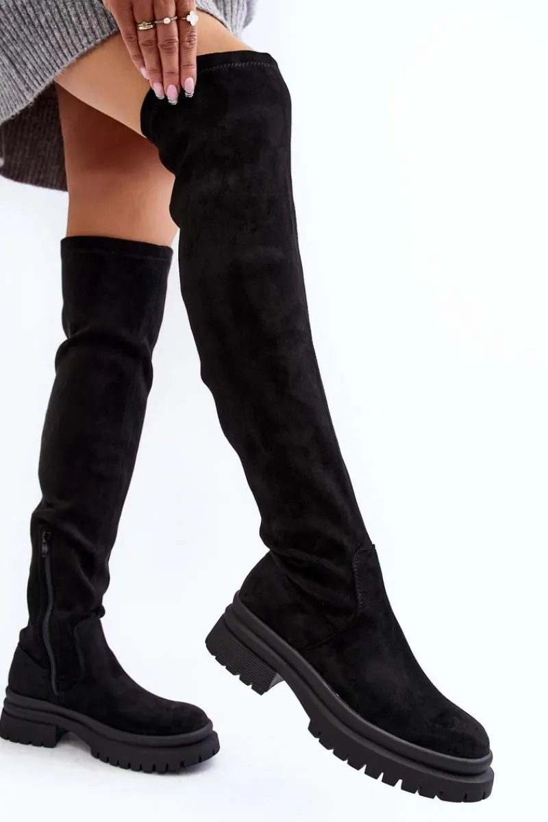 Muszkieterki|Kozaki Za Kolano>Evento Damskie Kozaki Za Kolano Na Płaskim Obcasie Czarne Silune