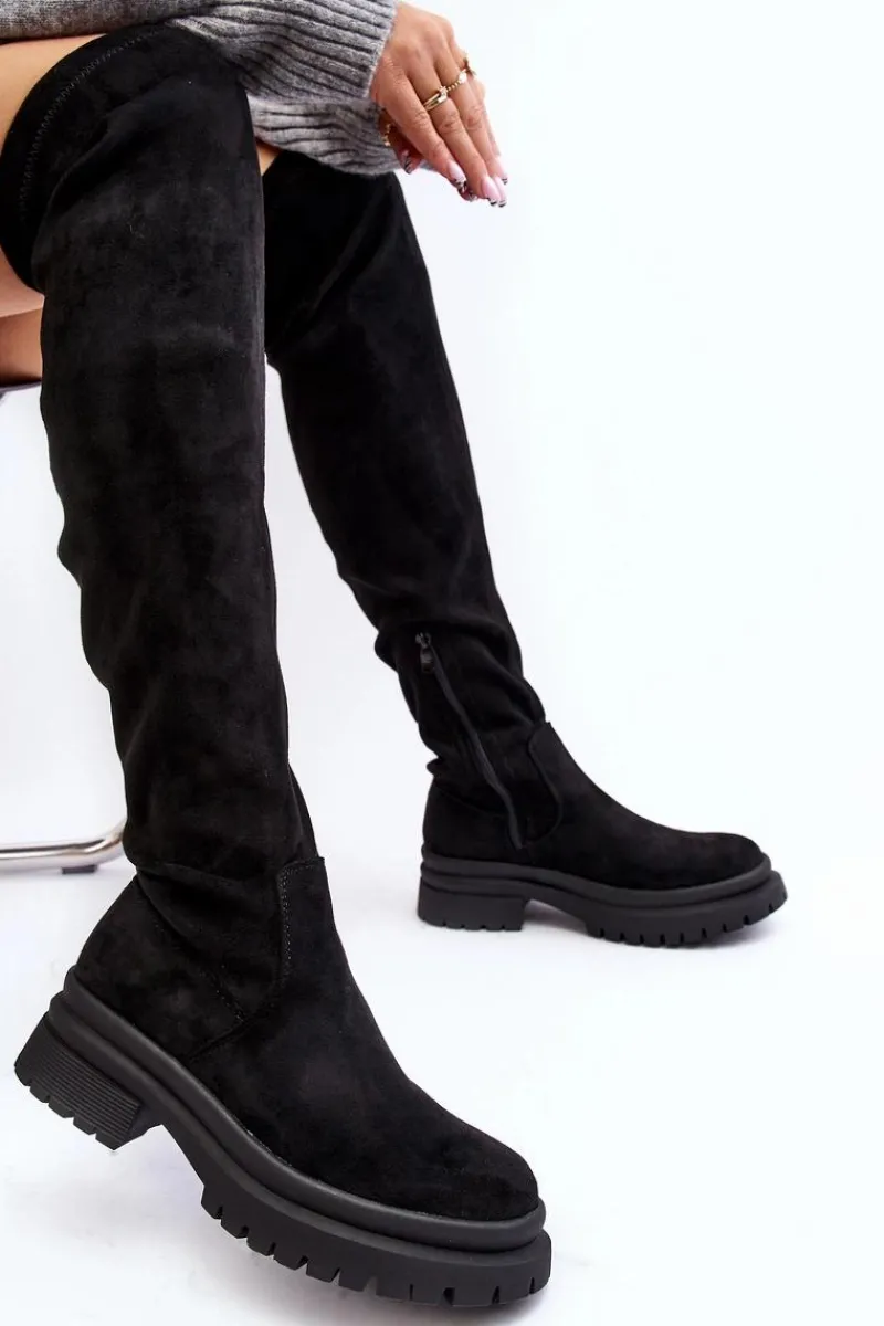 Muszkieterki|Kozaki Za Kolano>Evento Damskie Kozaki Za Kolano Na Płaskim Obcasie Czarne Silune