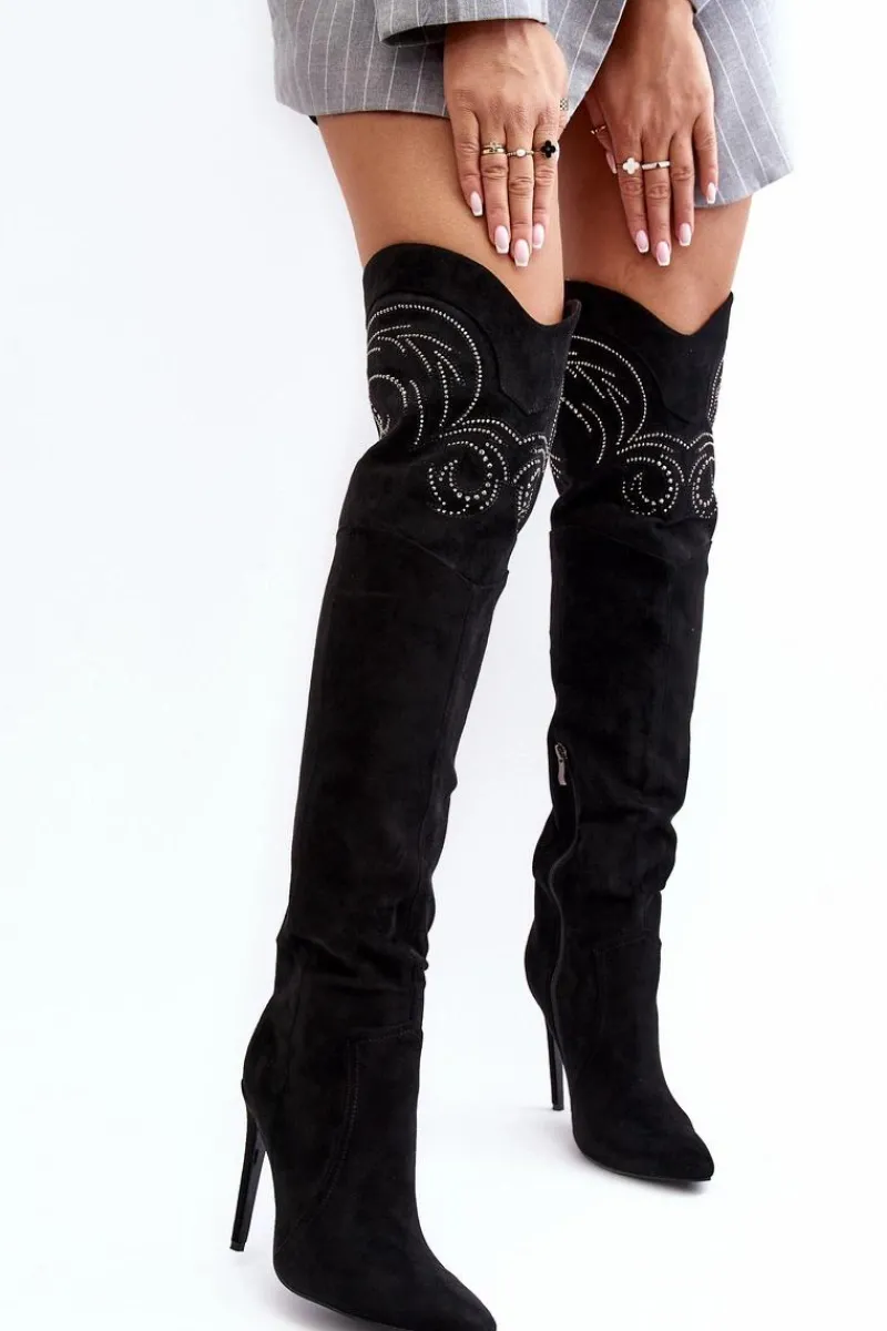 Kozaki Ocieplane|Muszkieterki>Boto Damskie Kozaki Za Kolano Na Szpilce Czarne Vessy