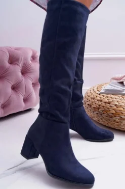 Kozaki Na Obcasie|Kozaki Zamszowe>Buty Sergio Leone Damskie Kozaki Zamszowe Granatowe Sergio Leone KZ273