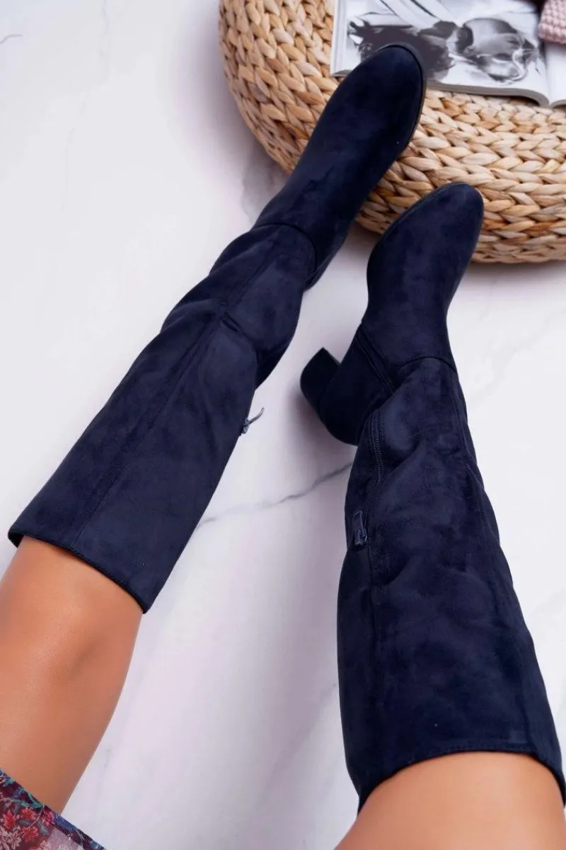 Kozaki Na Obcasie|Kozaki Zamszowe>Buty Sergio Leone Damskie Kozaki Zamszowe Granatowe Sergio Leone KZ273