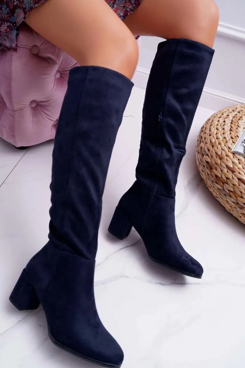 Kozaki Na Obcasie|Kozaki Zamszowe>Buty Sergio Leone Damskie Kozaki Zamszowe Granatowe Sergio Leone KZ273