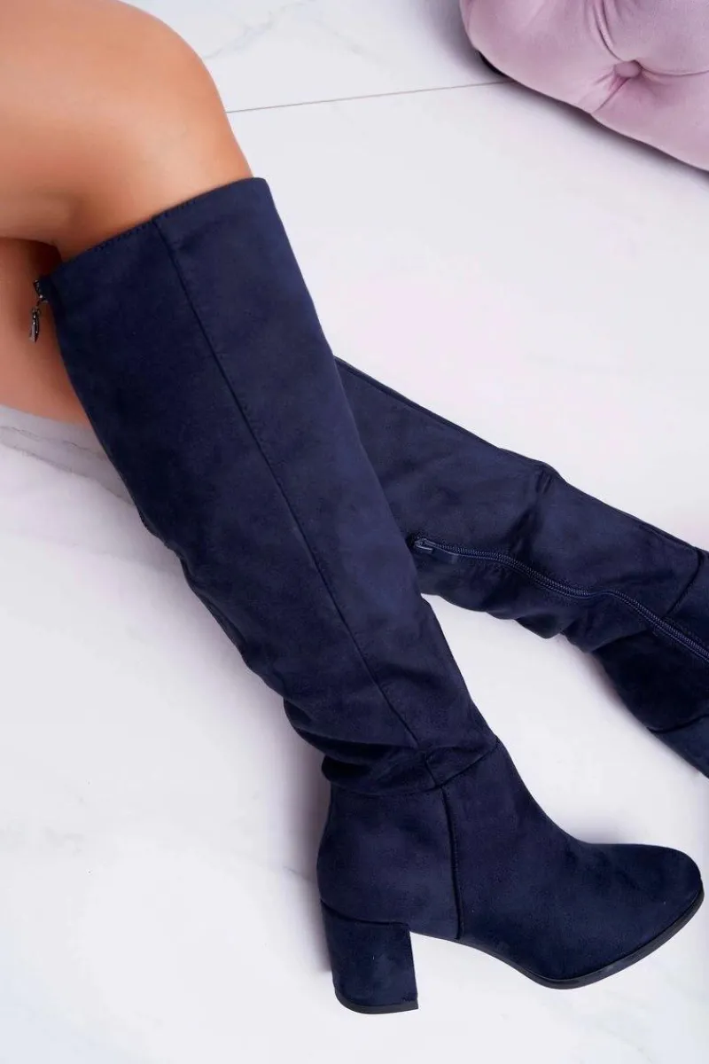 Kozaki Na Obcasie|Kozaki Zamszowe>Buty Sergio Leone Damskie Kozaki Zamszowe Granatowe Sergio Leone KZ273