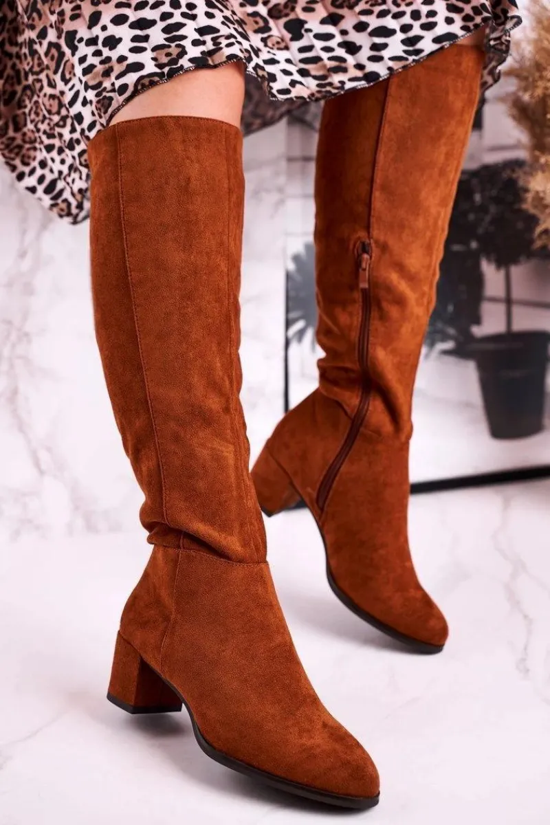 New Damskie kozaki zamszowe Sergio Leone camel KZ273 Damskie Kozaki Na Obcasie|Kozaki Zamszowe