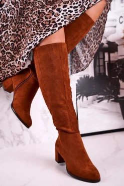 New Damskie kozaki zamszowe Sergio Leone camel KZ273 Damskie Kozaki Na Obcasie|Kozaki Zamszowe