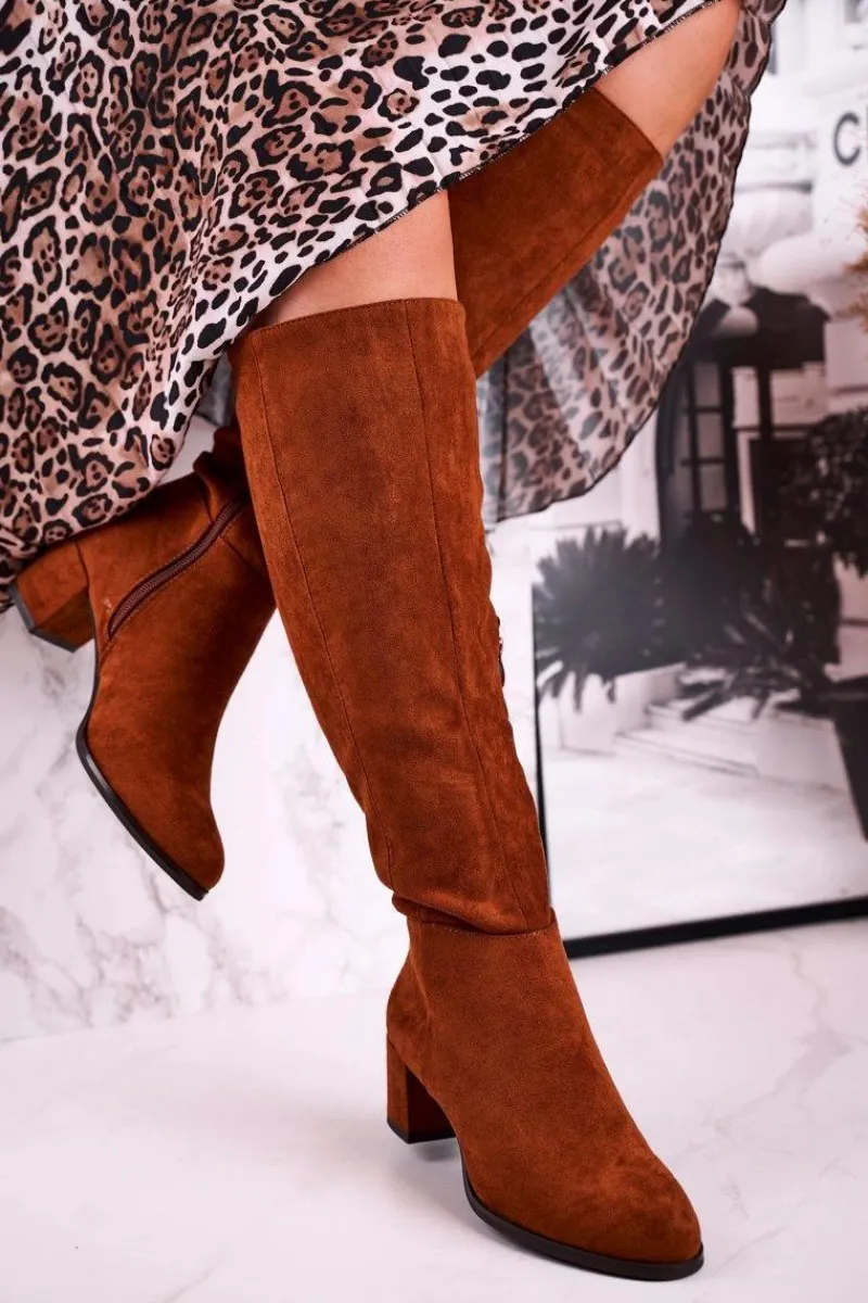 New Damskie kozaki zamszowe Sergio Leone camel KZ273 Damskie Kozaki Na Obcasie|Kozaki Zamszowe