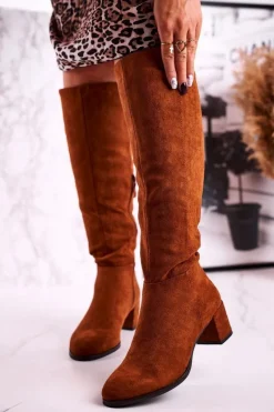 New Damskie kozaki zamszowe Sergio Leone camel KZ273 Damskie Kozaki Na Obcasie|Kozaki Zamszowe