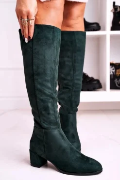 Best Damskie kozaki zamszowe Sergio Leone zielone KZ273 Damskie Kozaki Na Obcasie|Kozaki Zamszowe