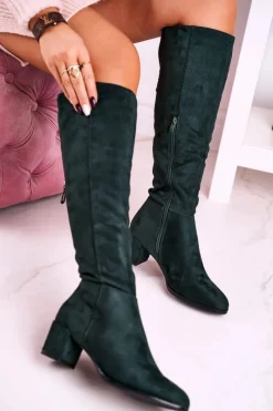 Best Damskie kozaki zamszowe Sergio Leone zielone KZ273 Damskie Kozaki Na Obcasie|Kozaki Zamszowe