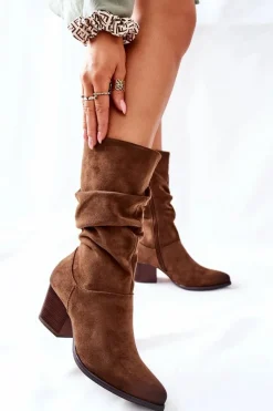 Kozaki Wiosenne|Kozaki Płaskie>Buty damskie Vinceza Damskie Kozaki Zamszowe Vinceza 58597 Brązowe