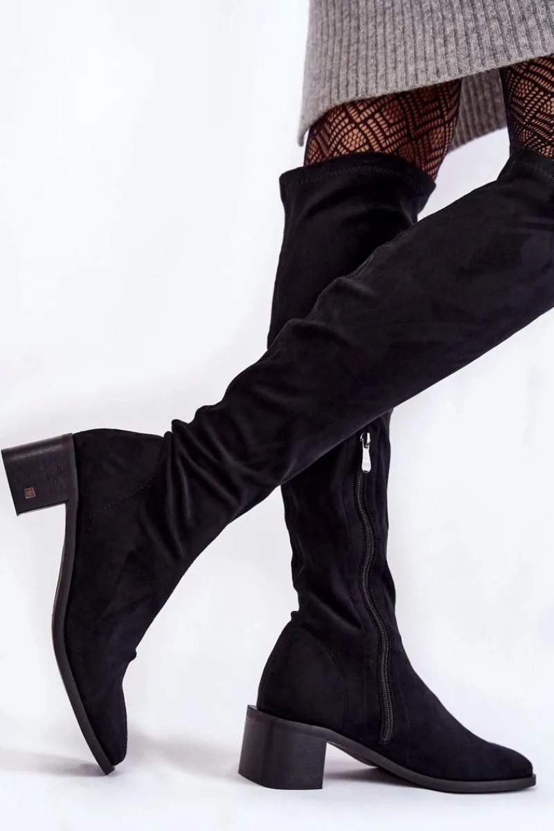 Kozaki Wiosenne|Kozaki Za Kolano>Buty damskie Vinceza Damskie Kozaki Zamszowe Za Kolano Czarne Hessa