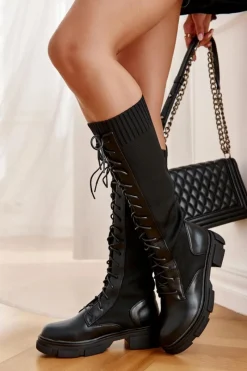 Online Damskie Kozaki Ze Skarpetą Na Płaskim Obcasie Czarne Verano Damskie Kozaki Wiosenne|Kozaki Płaskie