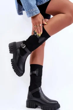 Best Boto Damskie Kozaki Ze Skarpetą Czarne Abroze Czarny