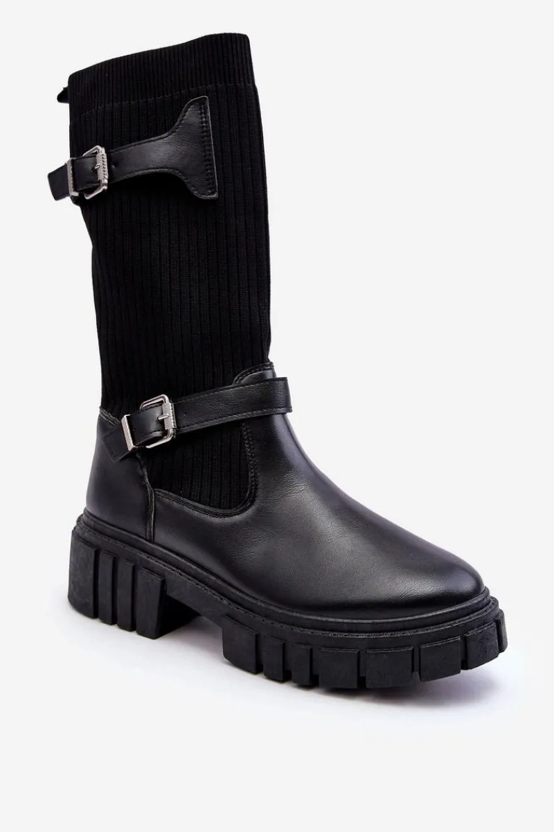 Best Boto Damskie Kozaki Ze Skarpetą Czarne Abroze Czarny