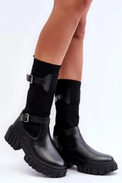 Best Boto Damskie Kozaki Ze Skarpetą Czarne Abroze Czarny