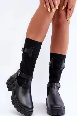 Best Boto Damskie Kozaki Ze Skarpetą Czarne Abroze Czarny