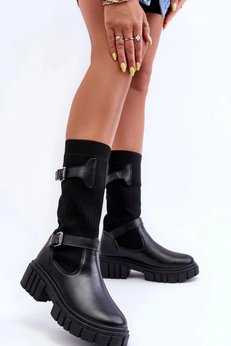 Best Boto Damskie Kozaki Ze Skarpetą Czarne Abroze Czarny