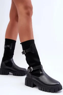 Best Boto Damskie Kozaki Ze Skarpetą Czarne Abroze Czarny