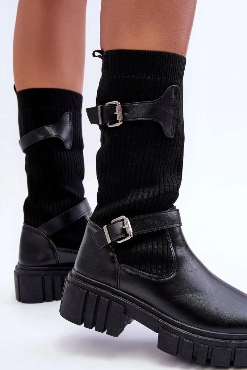 Best Boto Damskie Kozaki Ze Skarpetą Czarne Abroze Czarny