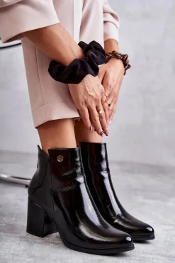 Outlet Damskie Lakierowane Botki Na Suwak La.Fi 260039B-LA Czarne Damskie Botki Na Słupku|Czarne Botki