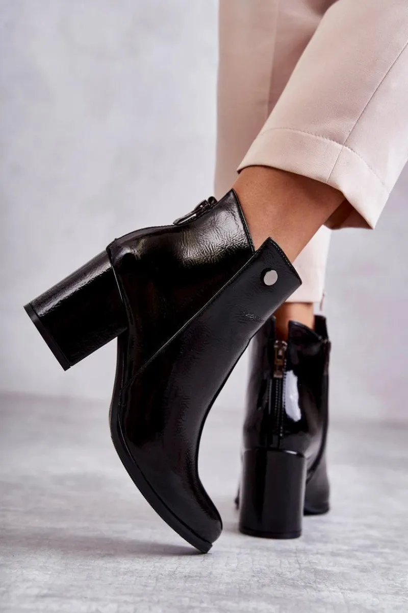 Outlet Damskie Lakierowane Botki Na Suwak La.Fi 260039B-LA Czarne Damskie Botki Na Słupku|Czarne Botki