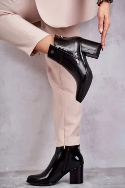 Outlet Damskie Lakierowane Botki Na Suwak La.Fi 260039B-LA Czarne Damskie Botki Na Słupku|Czarne Botki