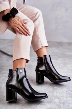 Outlet Damskie Lakierowane Botki Na Suwak La.Fi 260039B-LA Czarne Damskie Botki Na Słupku|Czarne Botki