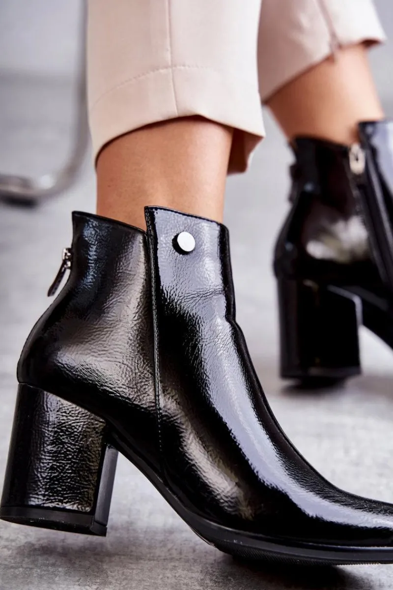 Outlet Damskie Lakierowane Botki Na Suwak La.Fi 260039B-LA Czarne Damskie Botki Na Słupku|Czarne Botki