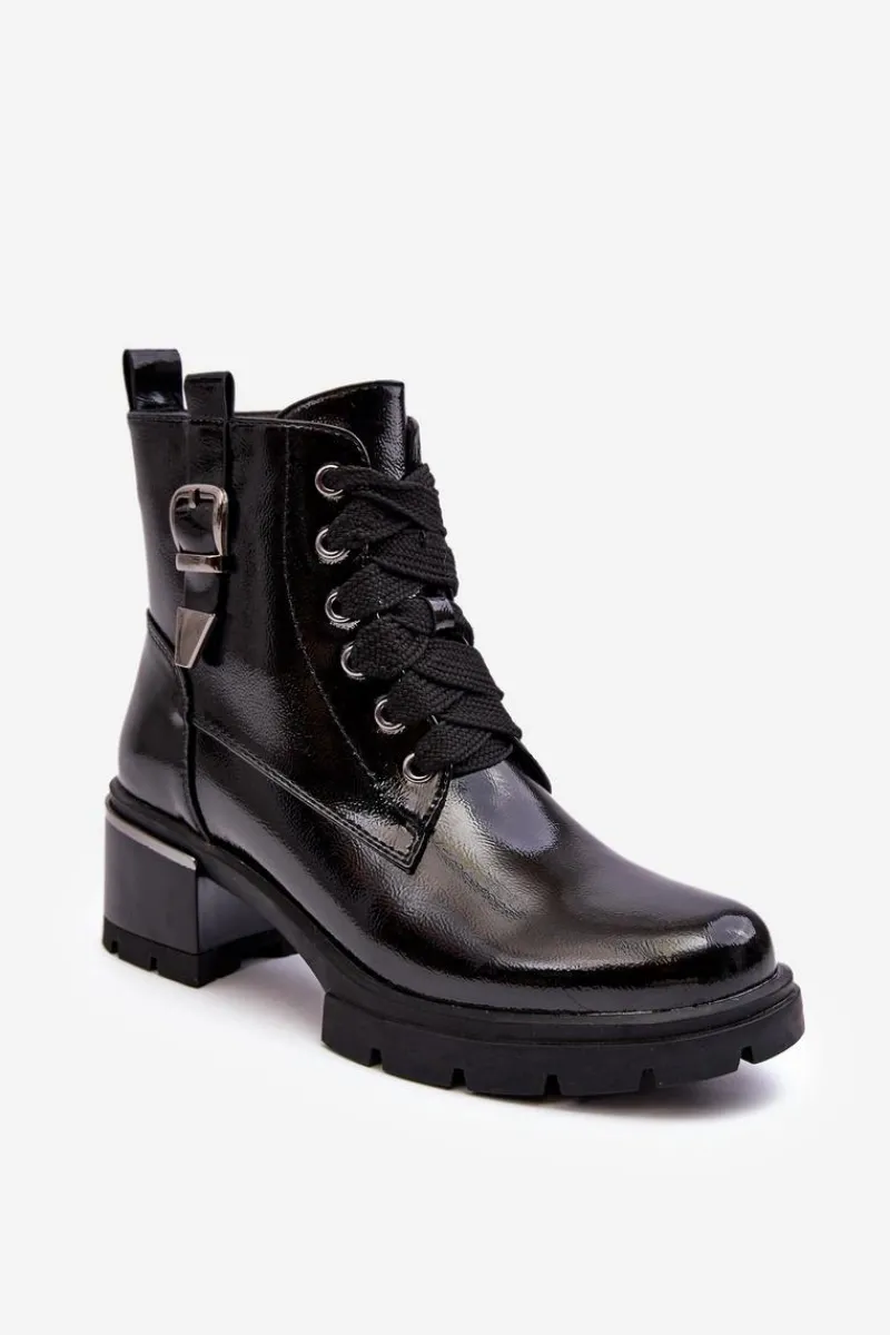 Best Damskie buty S.Barski Damskie Lakierowane Botki D&A MR870-97 Czarne