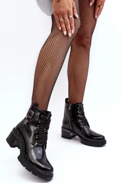 Best Damskie buty S.Barski Damskie Lakierowane Botki D&A MR870-97 Czarne