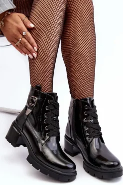 Best Damskie buty S.Barski Damskie Lakierowane Botki D&A MR870-97 Czarne