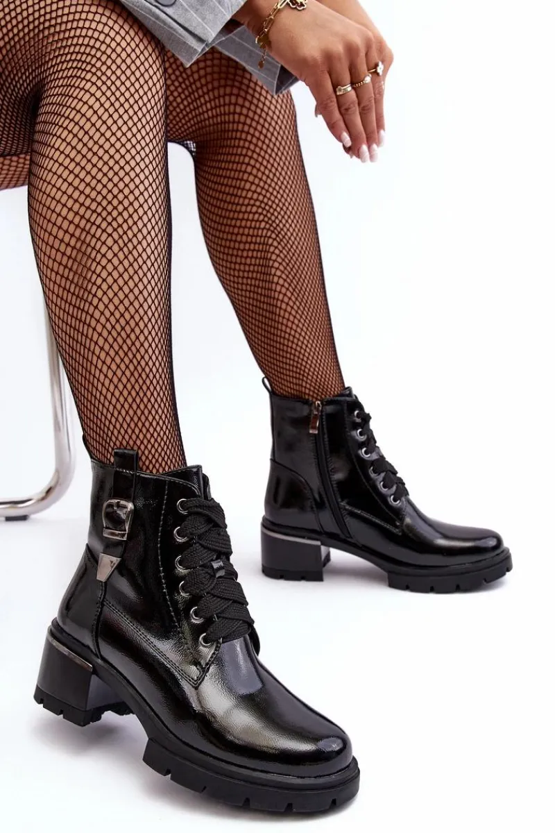 Best Damskie buty S.Barski Damskie Lakierowane Botki D&A MR870-97 Czarne